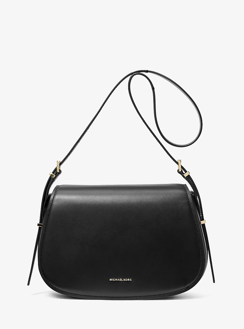 Lydia Medium Leather Crossbody Bag in BLACK | Michael Kors