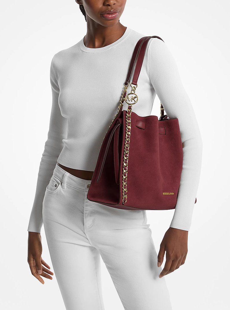 Bolso de hombro Mina grande de ante con cadena in GUINDA | Michael Kors