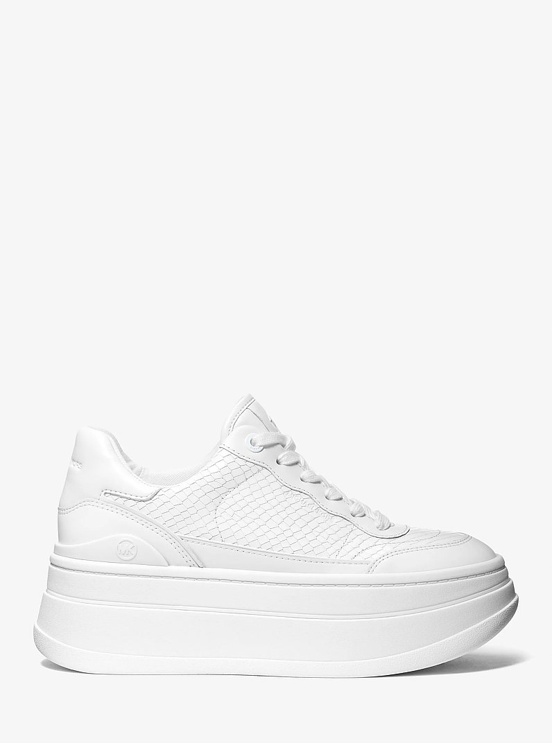 Hayes Snake Embossed Leather Platform Sneaker in OPTIC WHITE | Michael Kors