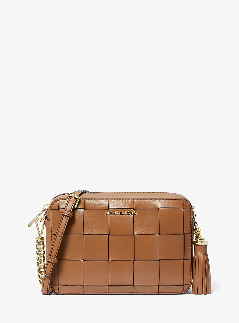 Borsa a tracolla Jet Set media in pelle intrecciata in CUOIO | Michael Kors