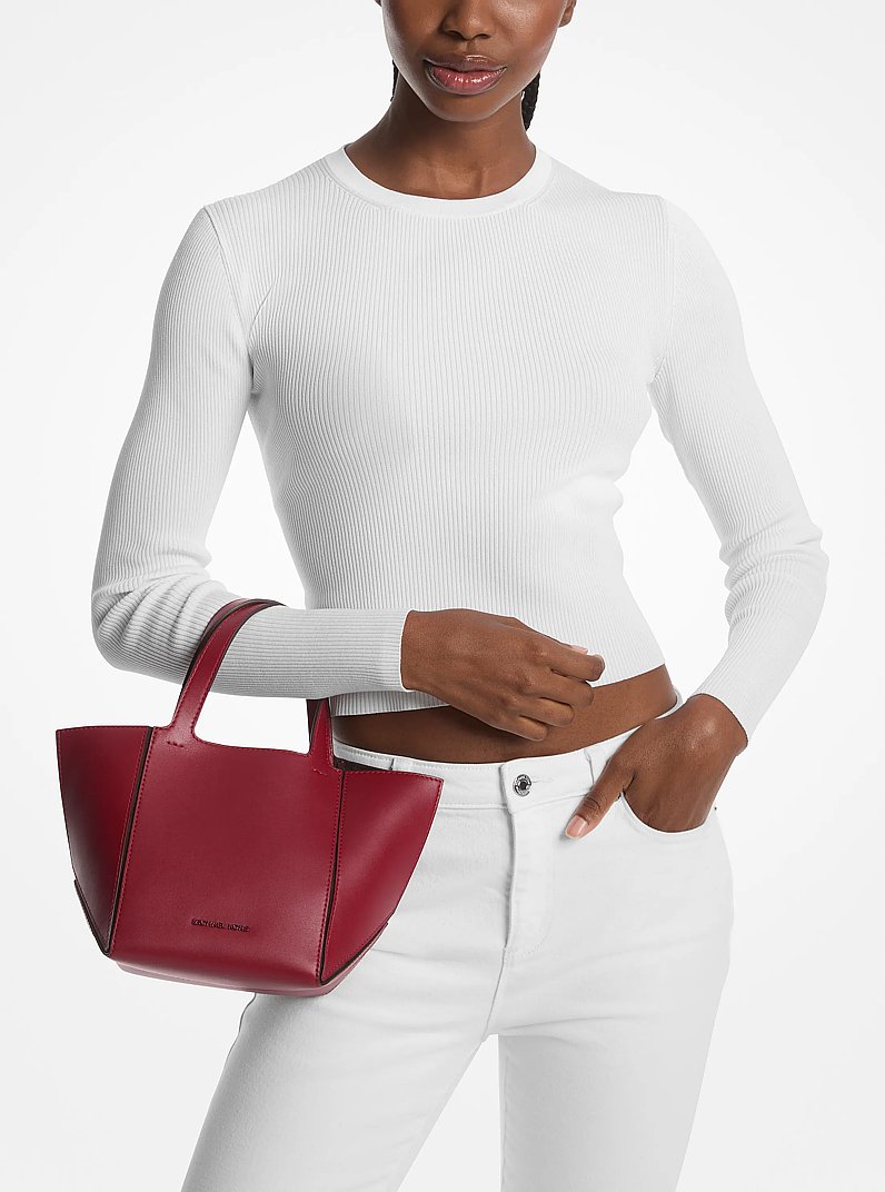 Jordi Small Leather Tote Bag in DEEP RED | Michael Kors