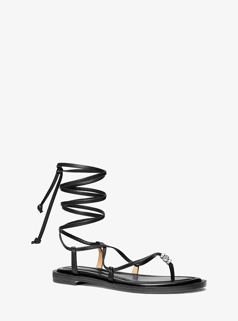 Khloe Embellished Leather Lace-Up Sandal in BLACK | Michael Kors