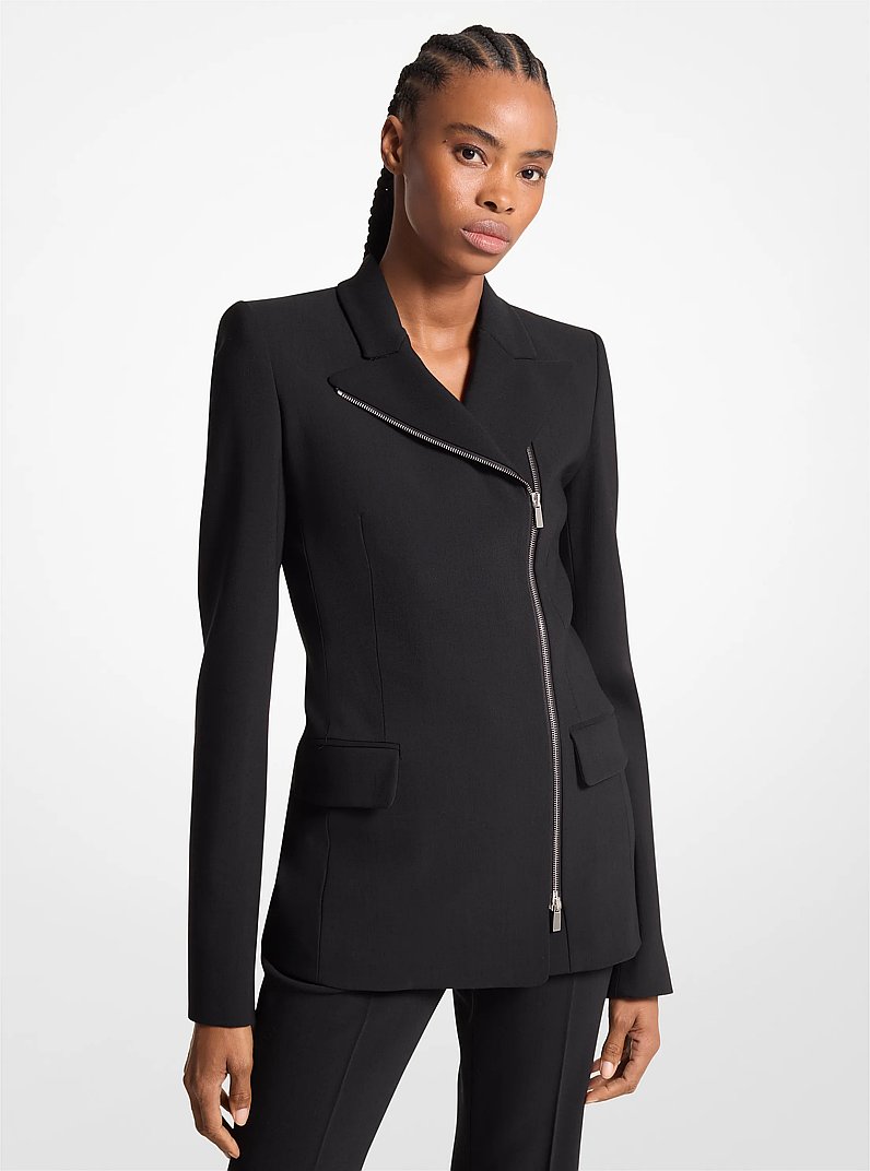Chamarra de crep&eacute; de lana el&aacute;stica con cremallera lateral in NEGRO | Michael Kors
