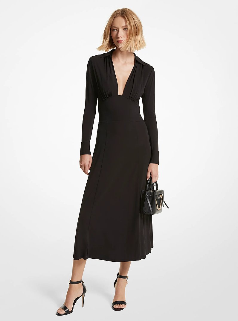 Stretch Matte Jersey Dress in BLACK | Michael Kors