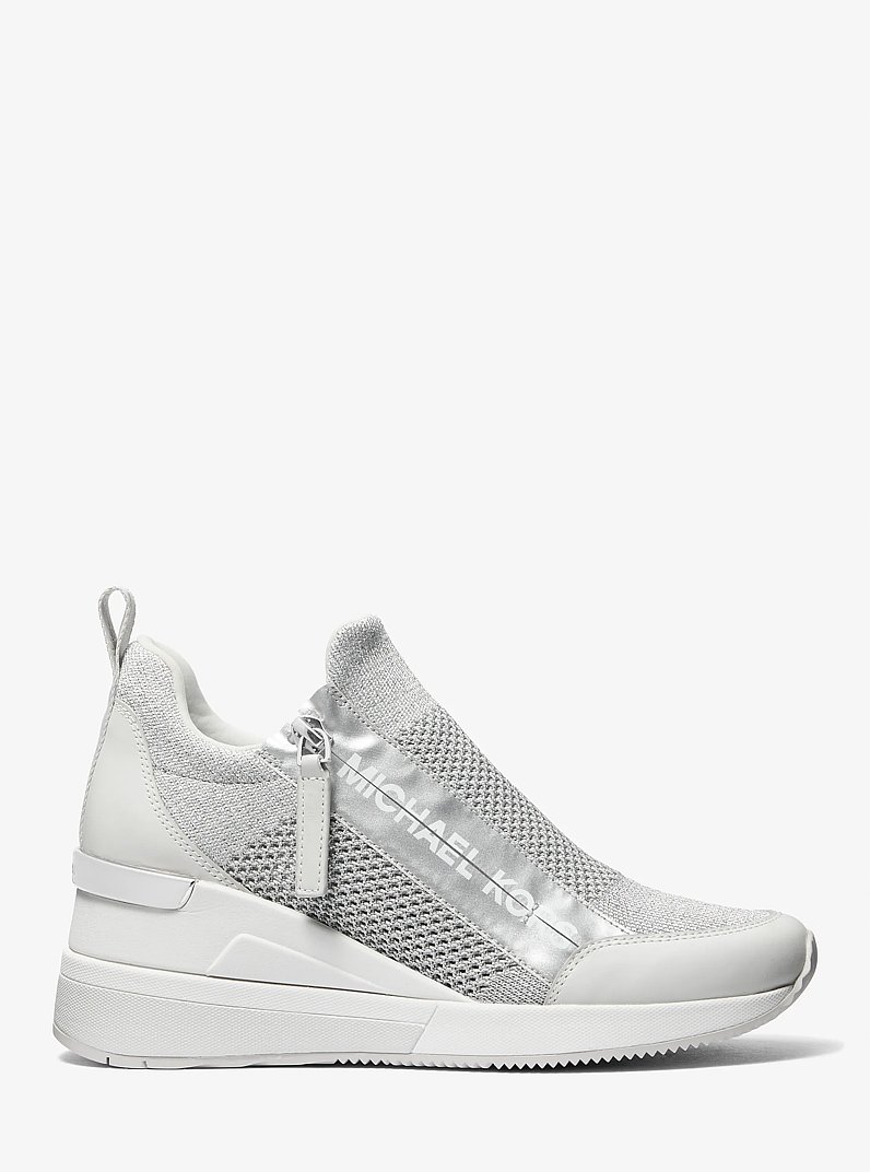 Willis Metallic Stretch Knit Trainer in SILVER | Michael Kors