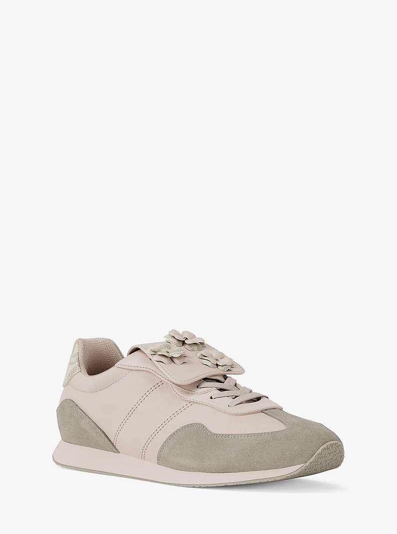 Essex Embellished Mixed-Media Trainer in LT CREAM | Michael Kors