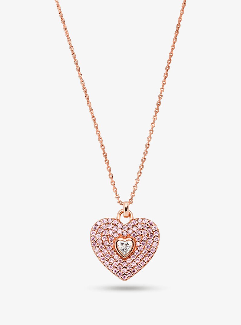 Collar con coraz&oacute;n de plata de ley con chapado en oro rosa de 14&nbsp;K e incrustaciones in DORADO ROSA | Michael Kors