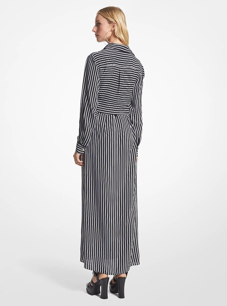 Striped Georgette Tie-Front Shirtdress in BLACK | Michael Kors