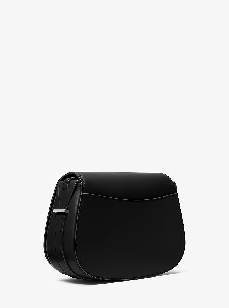 Lydia Medium Leather Messenger Bag in BLACK | Michael Kors