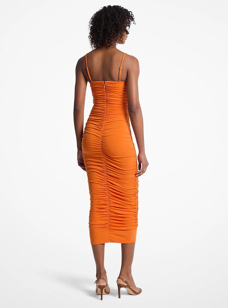 Ruched Stretch Matte Jersey Dress in LORANGE | Michael Kors