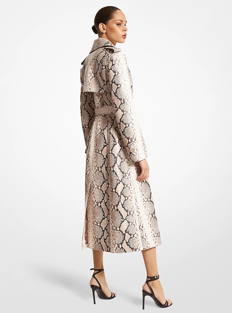Python Embossed Leather Trench Coat in NATURAL | Michael Kors
