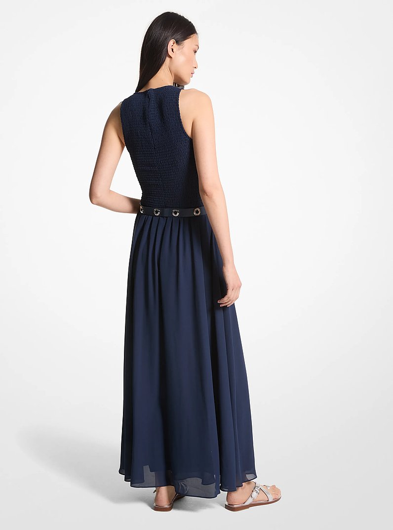 Gesmoktes Maxikleid aus Georgette in MIDNIGHTBLUE | Michael Kors