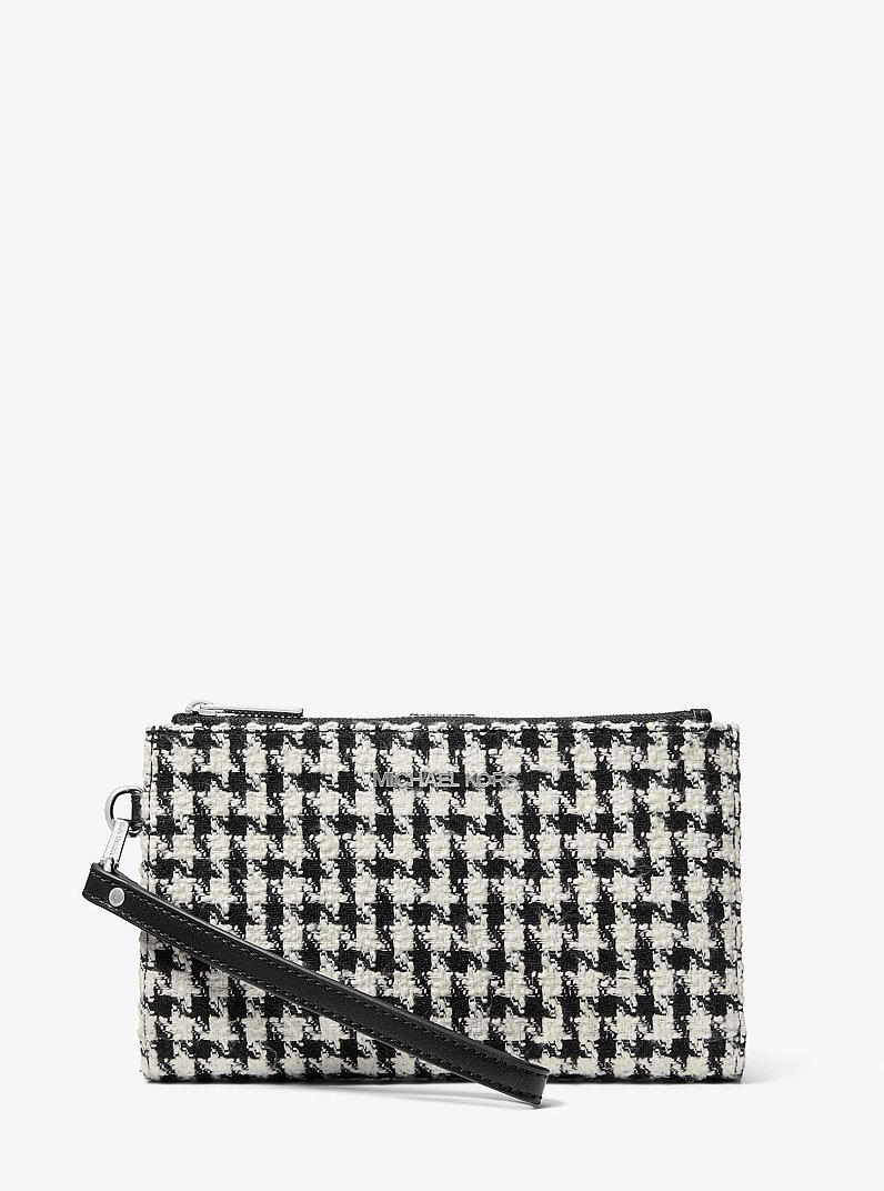 Jet Set Travel Houndstooth Woven Wristlet  in BLACK/LIGHT CREAM | Michael Kors