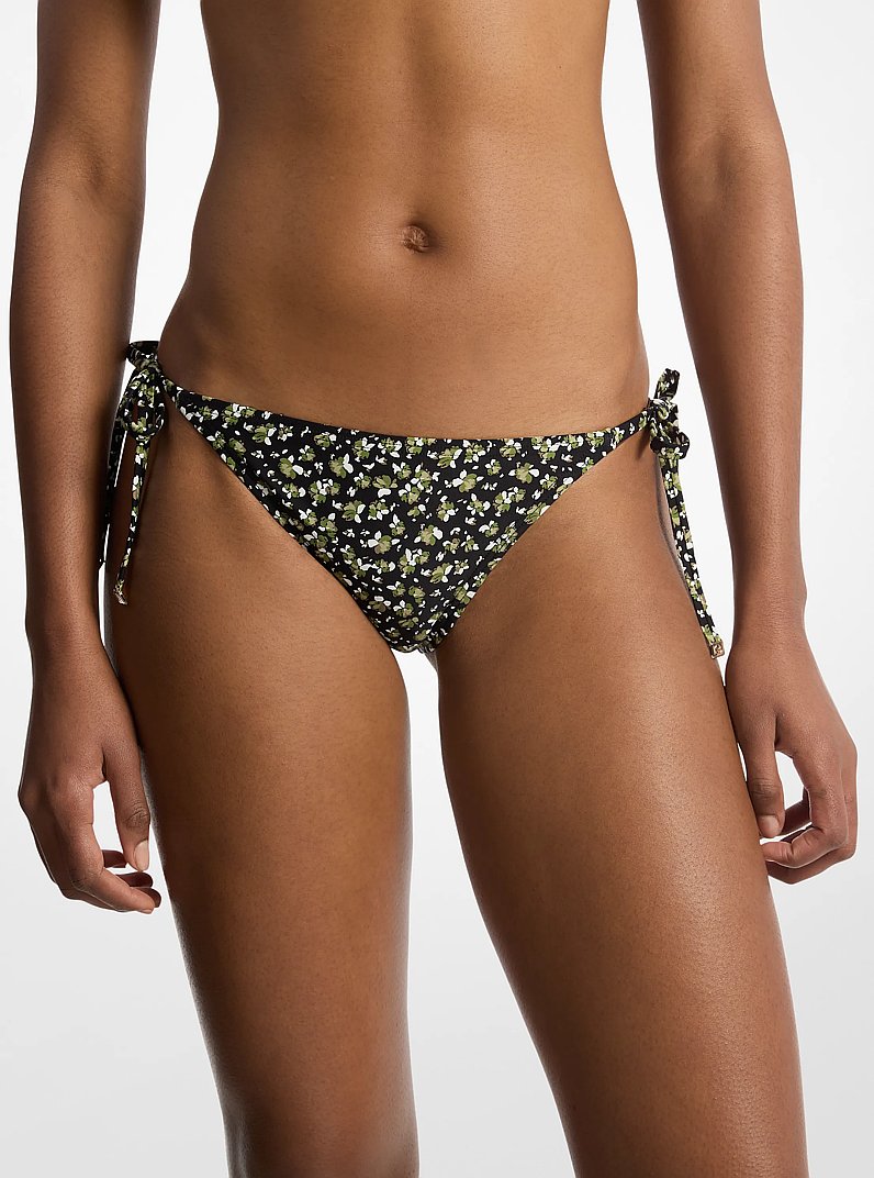 Floral Print Stretch Nylon Bikini Bottom in EVERGREEN | Michael Kors