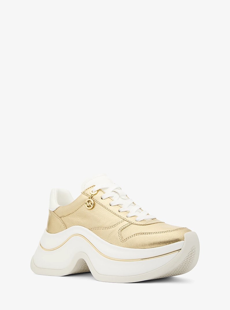 Arla Metallic Leather Trainer in PALE GOLD | Michael Kors