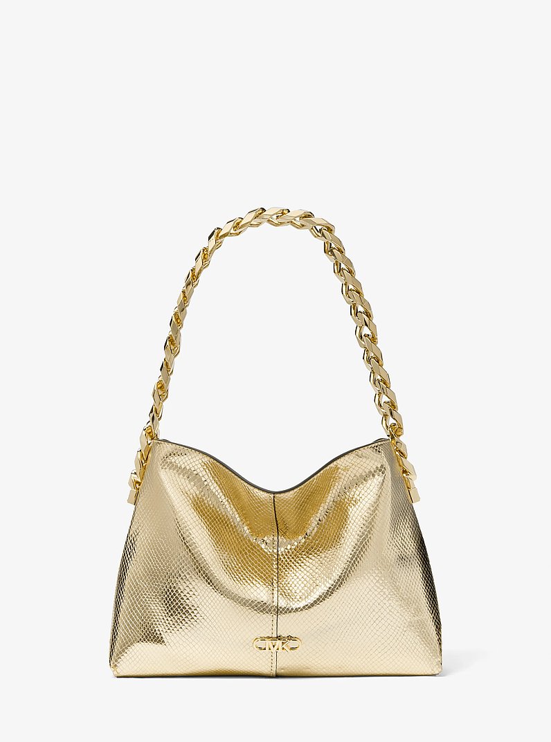 Jordyn Small Metallic Snake Embossed Leather Shoulder Bag