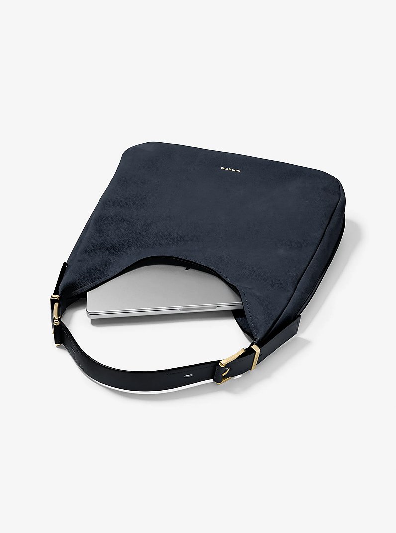 Nolita Large Nubuck Hobo Shoulder Bag in NAVY | Michael Kors