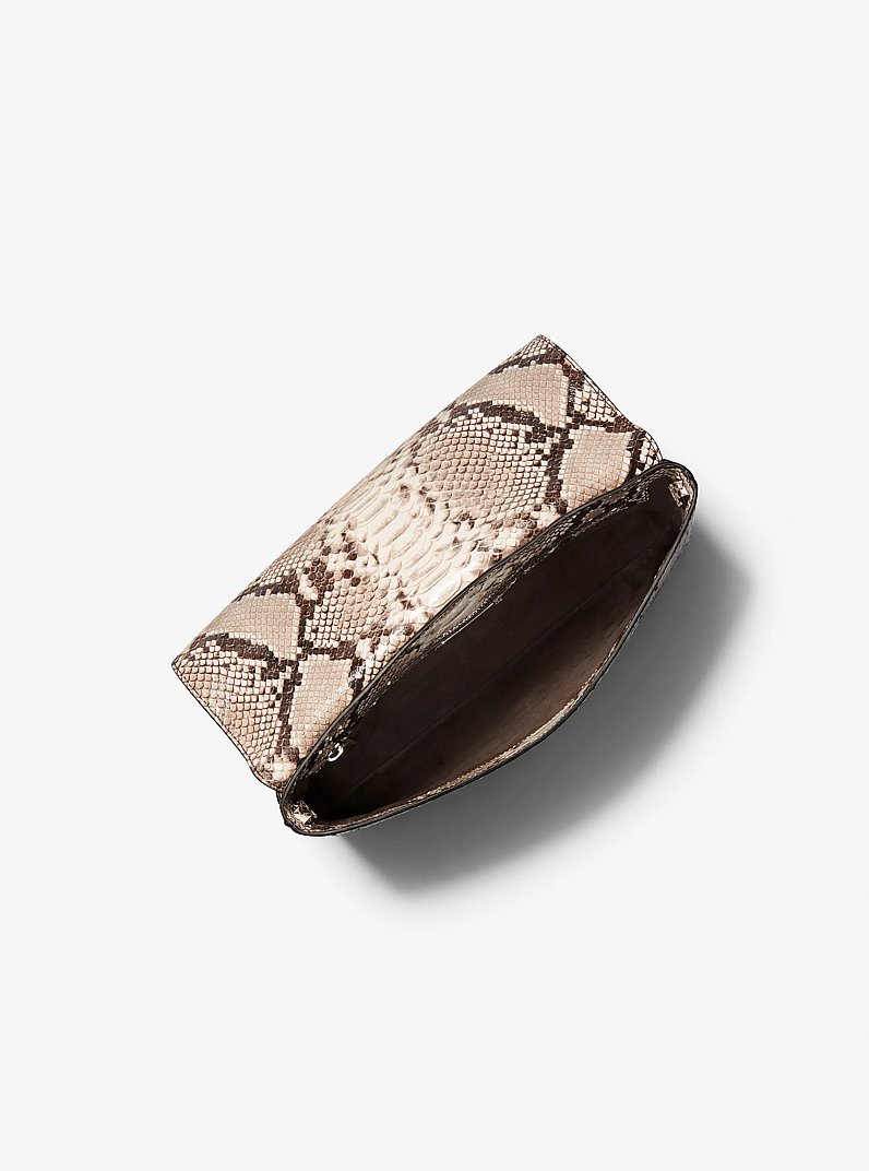 Pochette Ali in pelle stampa pitone con frange in NATURALE | Michael Kors