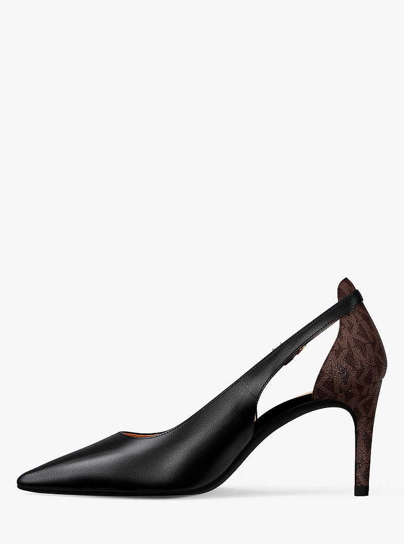 D&eacute;collet&eacute; Rachel Flex in pelle con stampa logo in NERO/MARRONE | Michael Kors