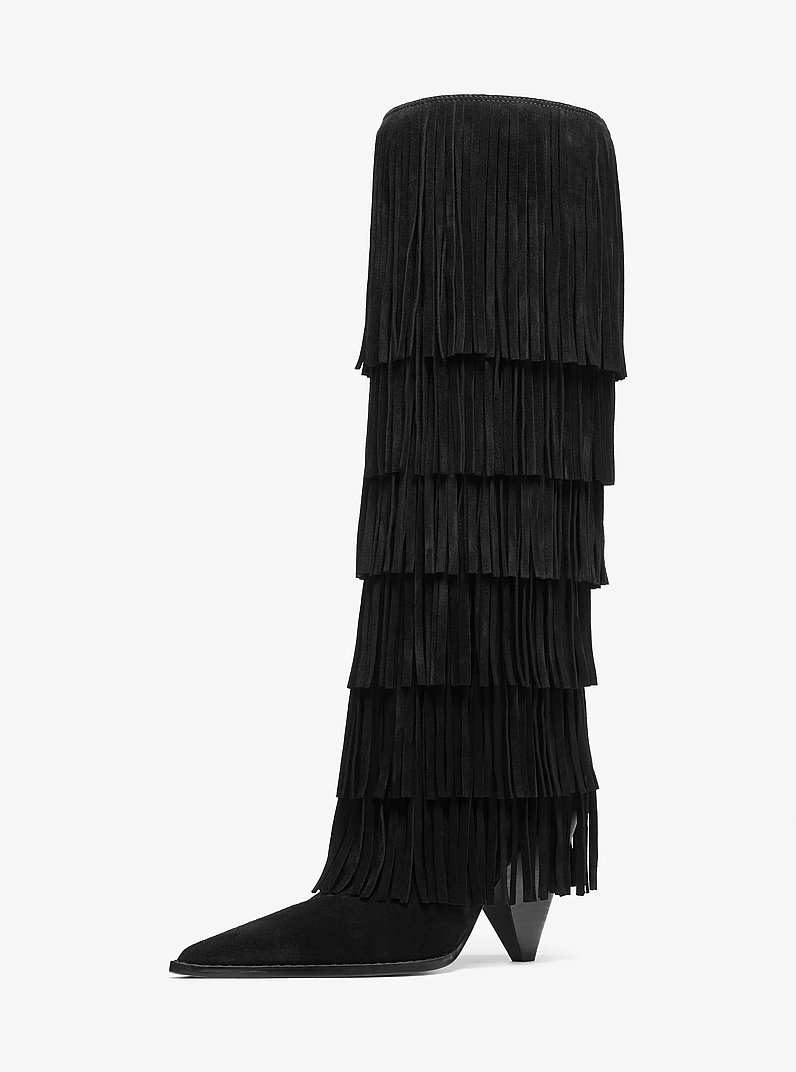 Jayla Suede Fringed Boot in BLACK | Michael Kors