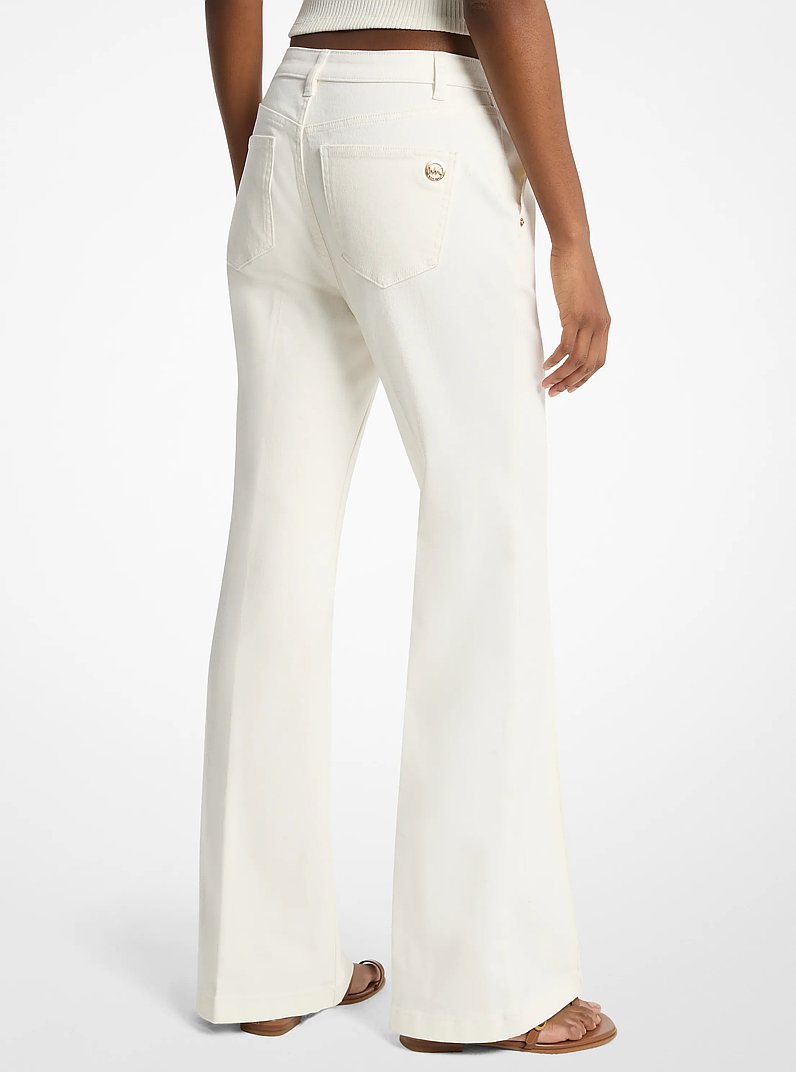 Pintuck Bootcut Stretch Denim Jeans in BONE | Michael Kors