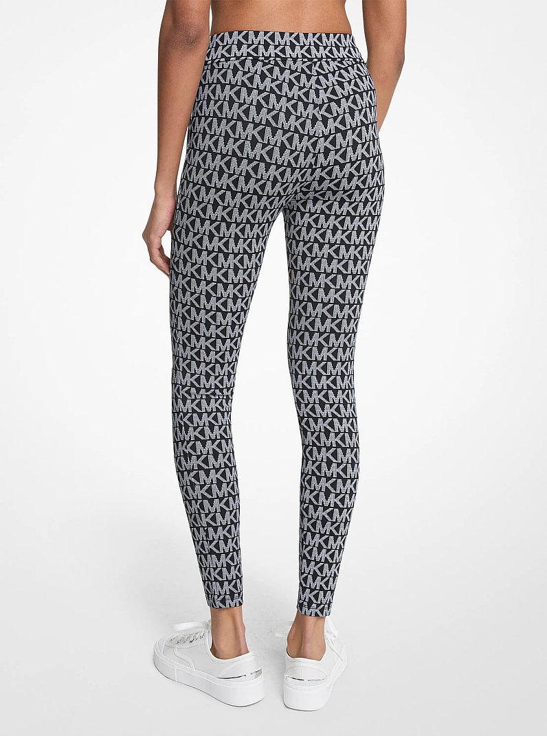 Logo Stretch Knit Leggings in BLACK/WHITE | Michael Kors