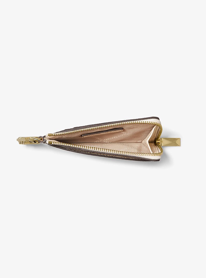 Tarjetero peque&ntilde;o de piel granulada con logotipo imperio in CREMA CLARO | Michael Kors