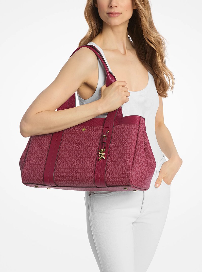 Romee Large Signature Logo and Leather Tote Bag in MULBERRY | Michael Kors