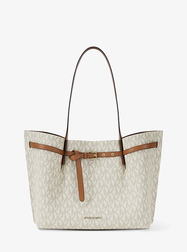 Shopper Emilia Large mit Signature-Logomuster in VANILLE/EICHELBRAUN | Michael Kors