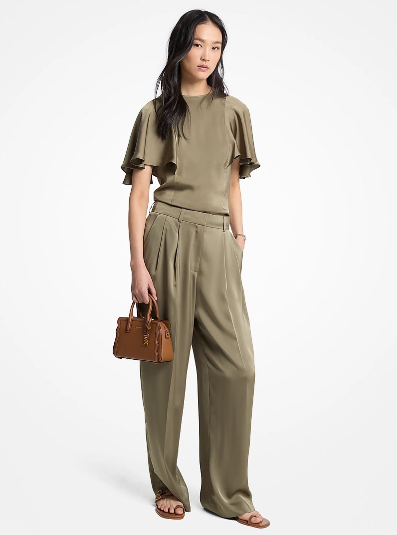 Blusa de sat&eacute;n con mangas con vuelo in VERDE SAFARI | Michael Kors