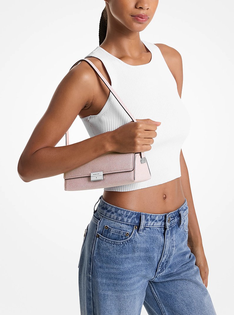 Lunar New Year Ludlow Small Denim-Printed Leather Convertible Pochette in ROSEWATER | Michael Kors