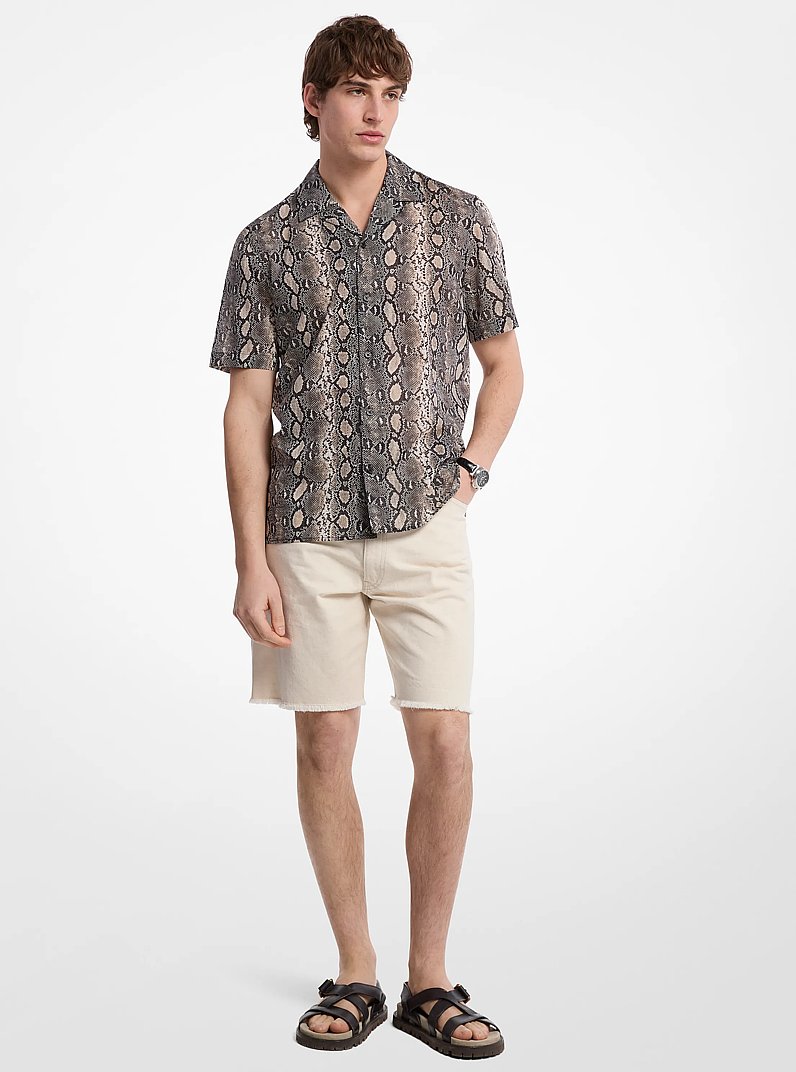 Snake Print Cotton Camp Shirt in BLACK | Michael Kors
