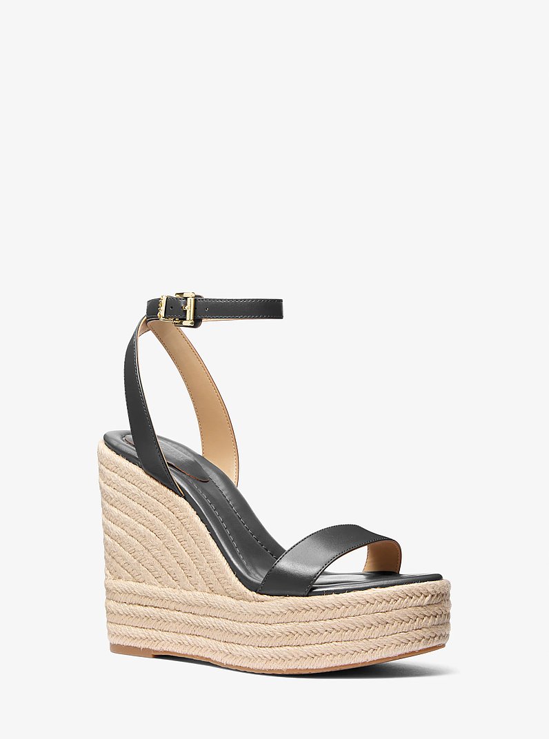 Leighton Leather Wedge Sandal in BLACK | Michael Kors