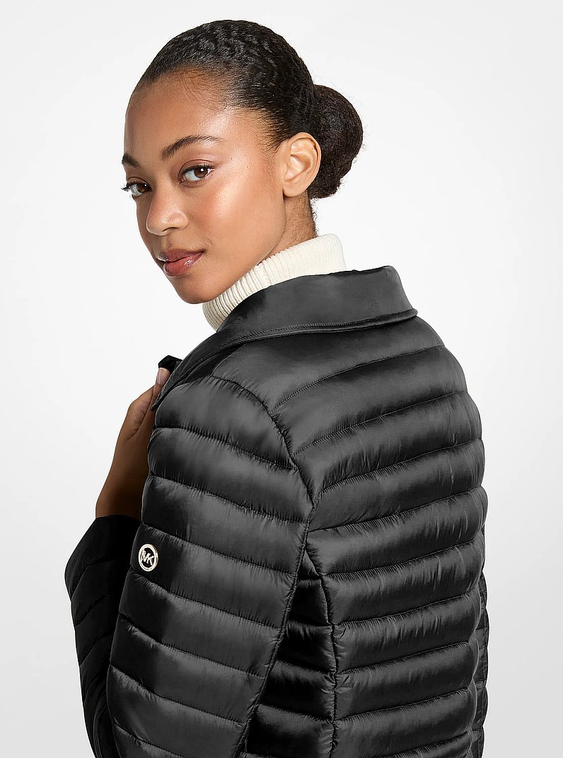 Packable Faux Fur Trim Quilted Nylon Puffer Coat in BLACK | Michael Kors