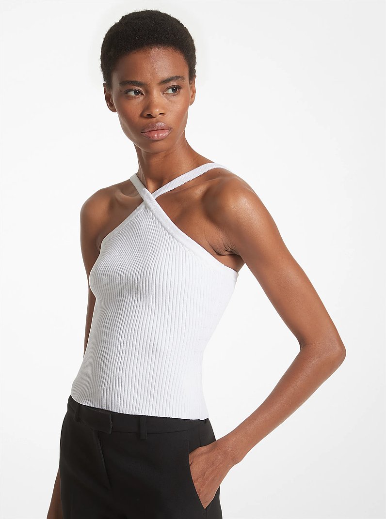 Stretch Viscose Cross-Neck Tank Top in OPTIC WHITE | Michael Kors