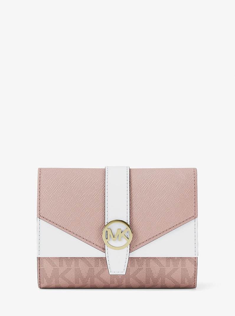 Greenwich Medium Signature Logo Trifold Wallet in PWD BLSH MLT | Michael Kors