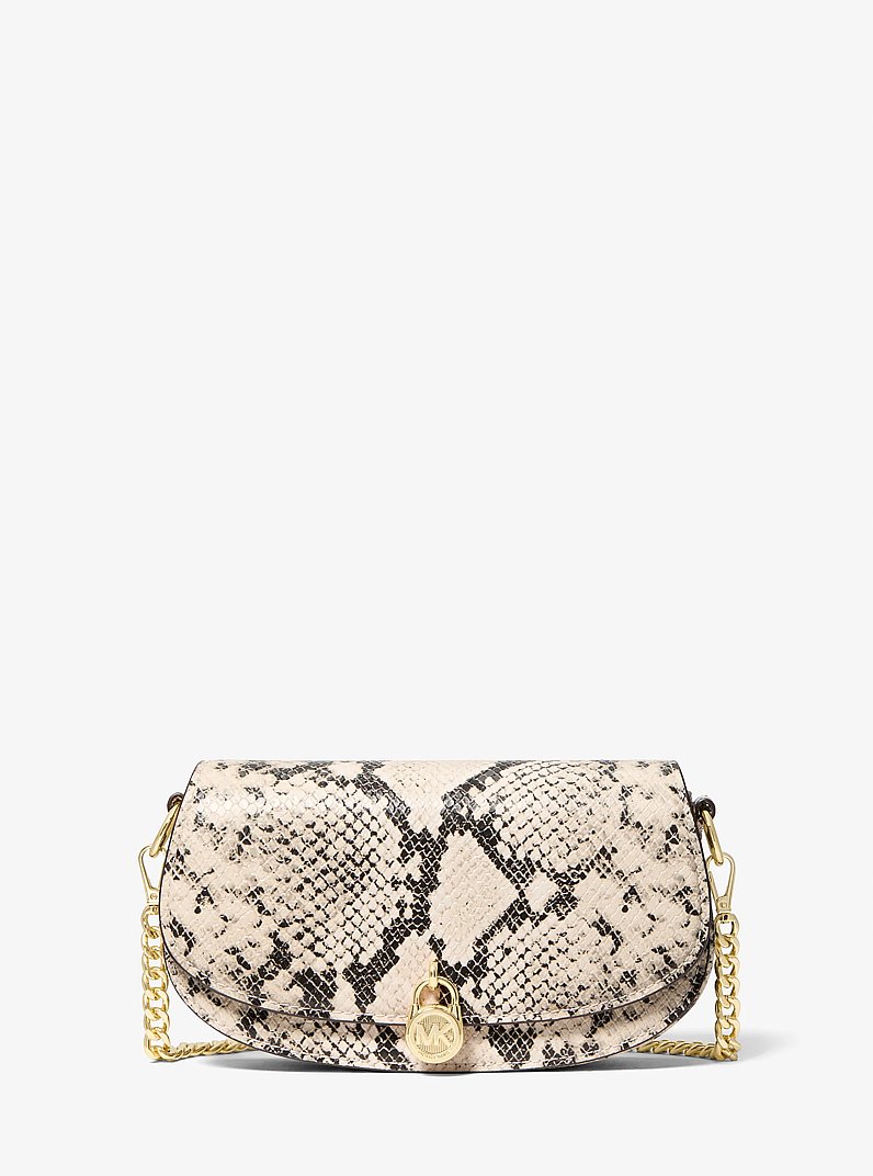 Mila Small Snake Embossed Crossbody Bag in NATURAL | Michael Kors
