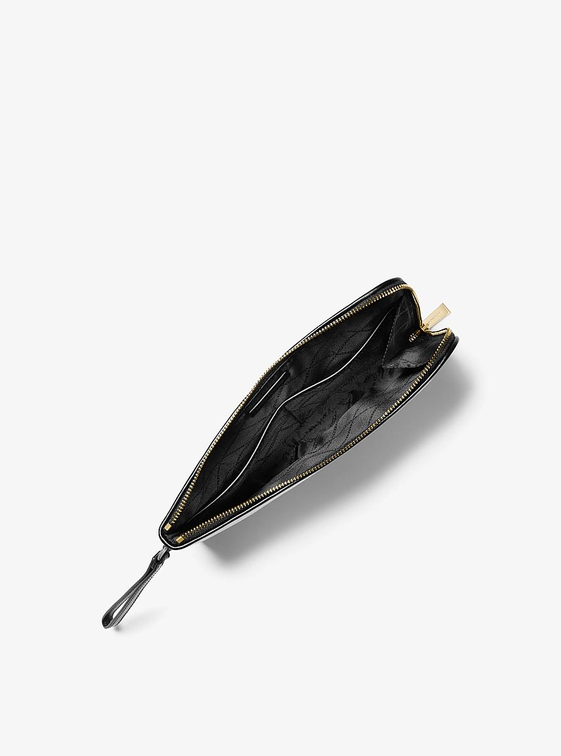 Watch Hunger Stop LOVE Medium Cotton Canvas Pouch in NATURAL/BLACK | Michael Kors