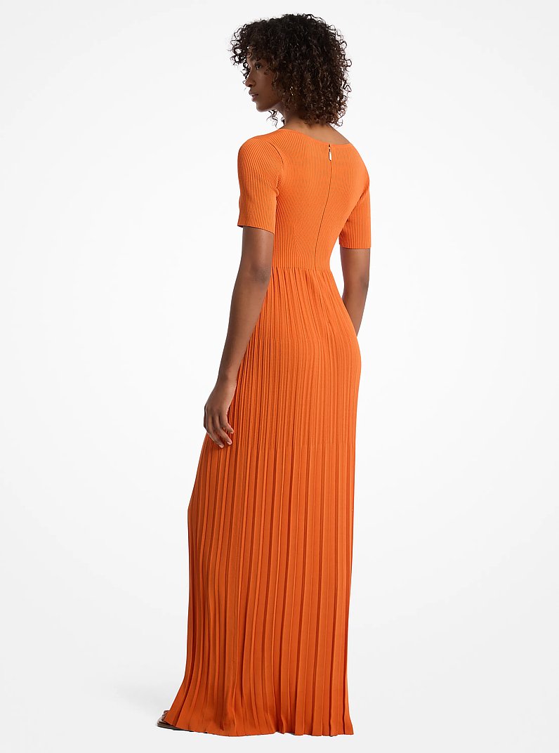 Ribbed Stretch Knit Midi Dress in LORANGE | Michael Kors