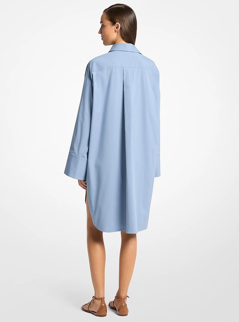 Vestido camisero de popelina de algod&oacute;n el&aacute;stico con mangas con aberturas in LAGO | Michael Kors