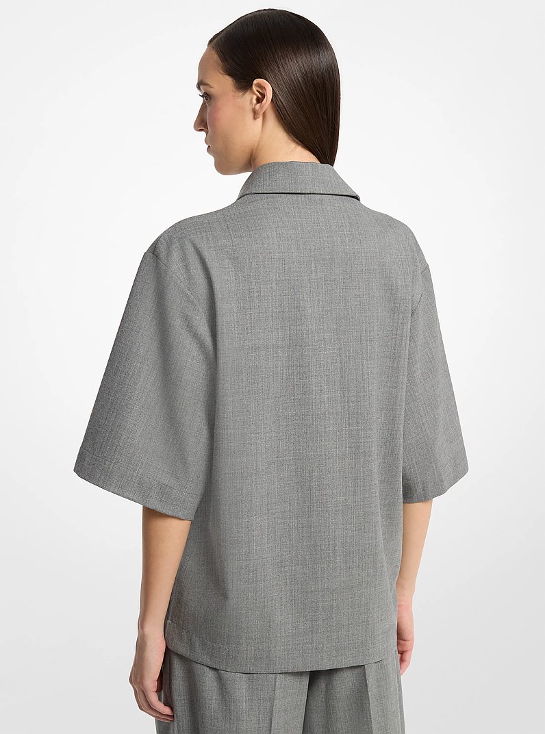 Stretch Wool Camp Shirt in BANKER GREY | Michael Kors