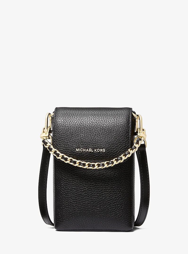 Jet Set Small Pebbled Leather Chain-Link Smartphone Crossbody Bag