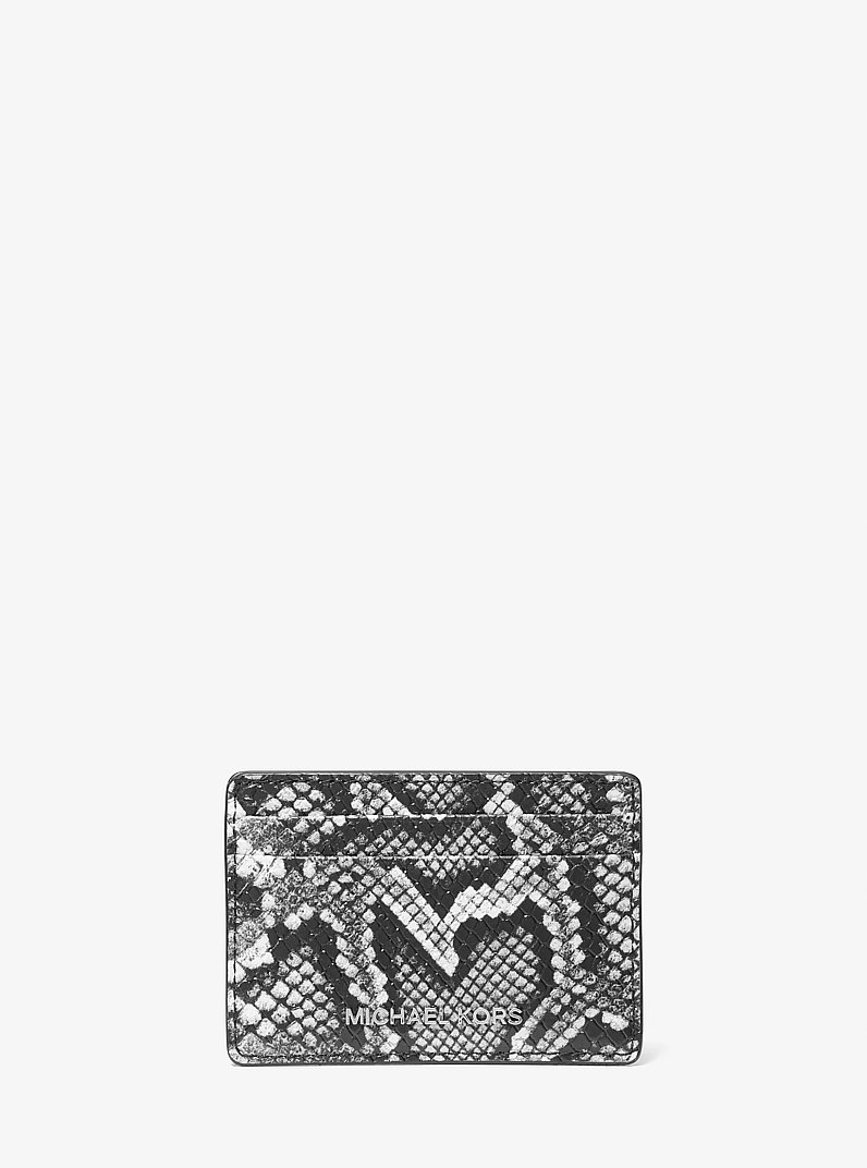 Jet Set Small Snake Embossed Card Case in BLACK | Michael Kors