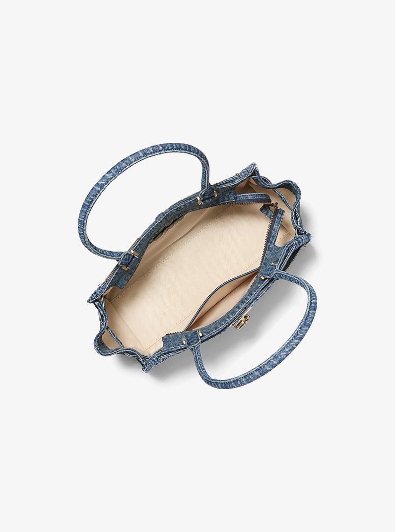Hamilton Moderne Small Washed Denim Satchel in LT VTBLU WSH | Michael Kors