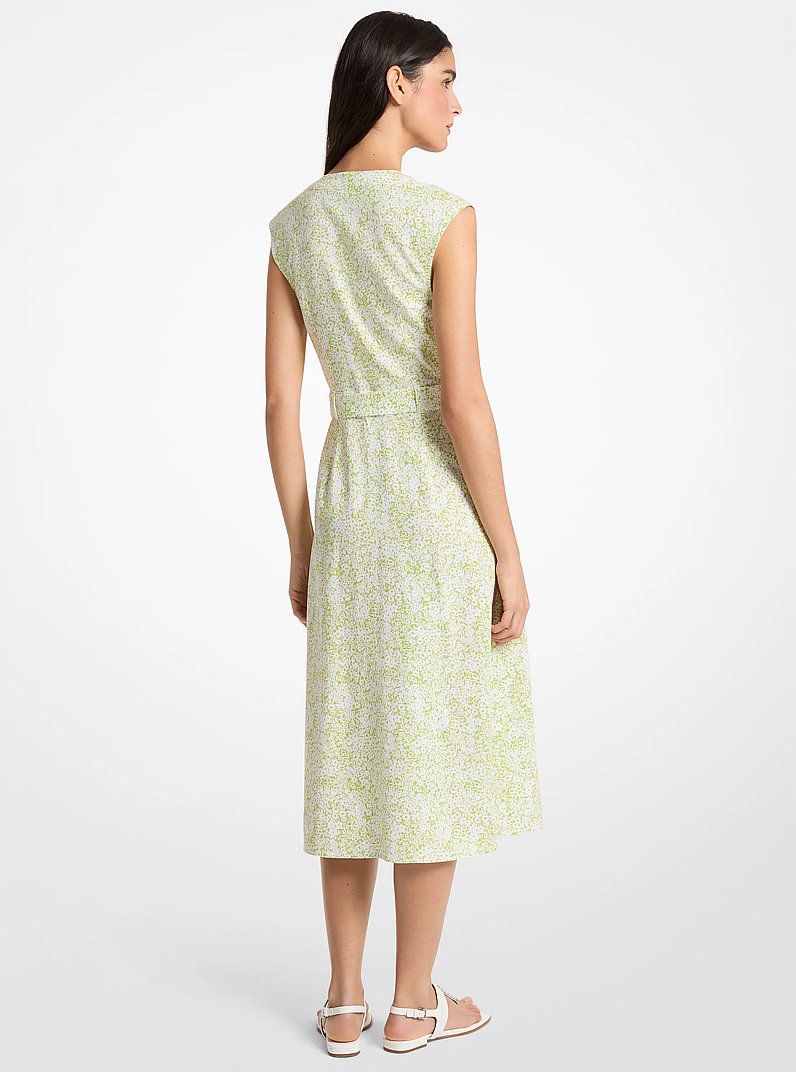 Floral Print Linen Blend Midi Dress in LIME | Michael Kors