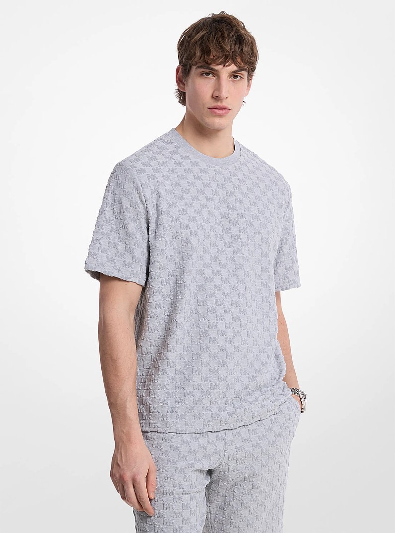 T-shirt en jacquard et en tissu bouclette &agrave; logo in GRIS PIERRE | Michael Kors