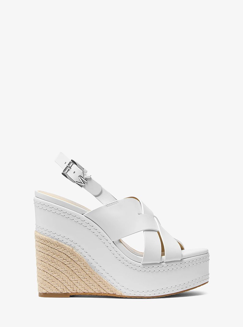 Nora Leather Wedge Sandal in OPTIC WHITE | Michael Kors