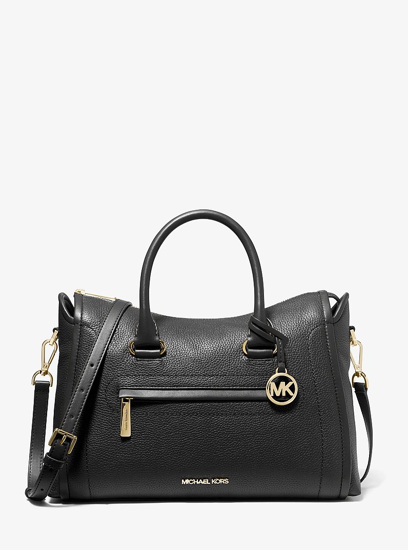 Carine Large Pebbled Leather Satchel in BLACK | Michael Kors