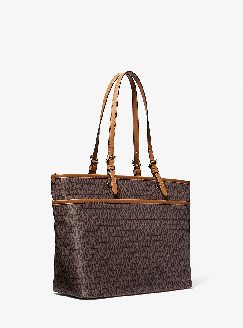 Winston Large Signature Logo Print Woven Pocket Tote Bag in BRN/ACORN | Michael Kors