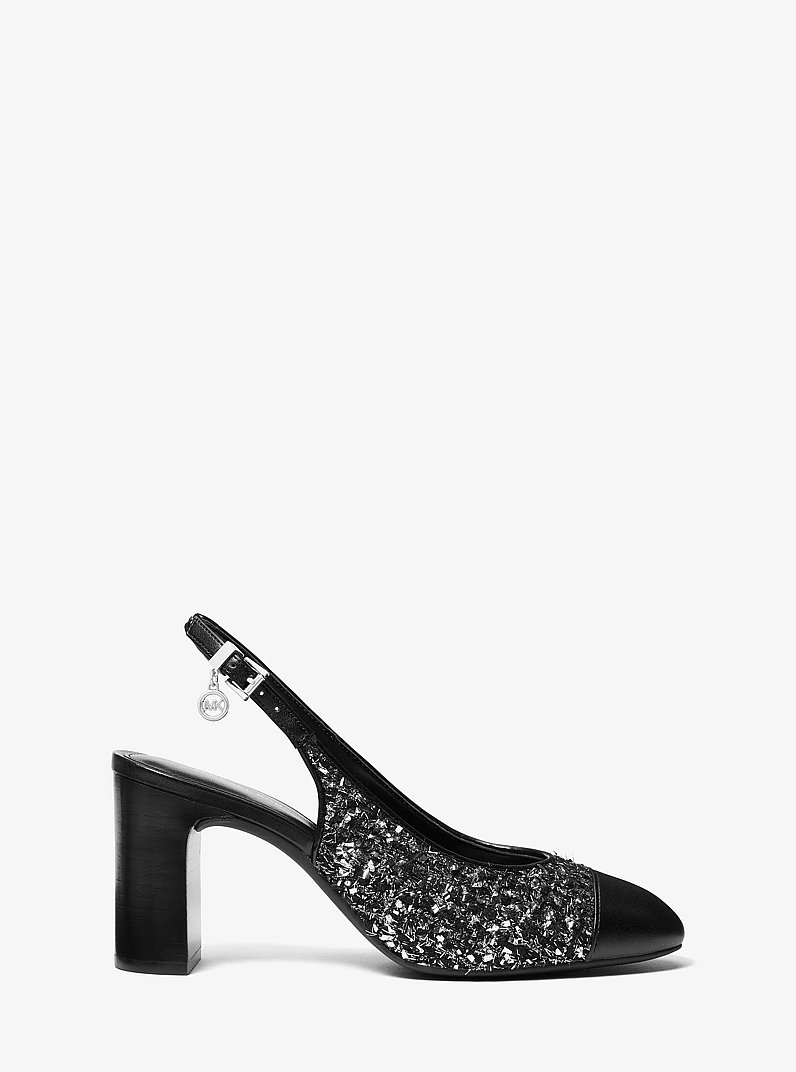 Piper Flex Metallic Tweed and Leather Slingback Pump in BLACK | Michael Kors